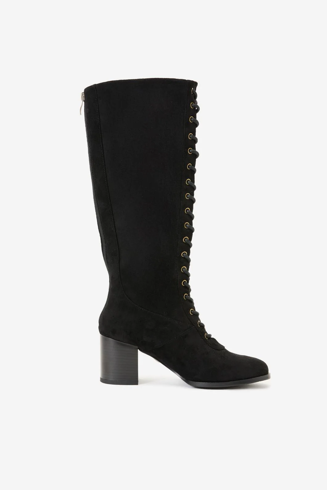 Black Lace Up Knee High Boot - Image 5