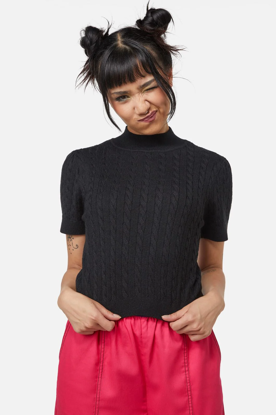 Cable Knit Mock Neck Top - Image 2