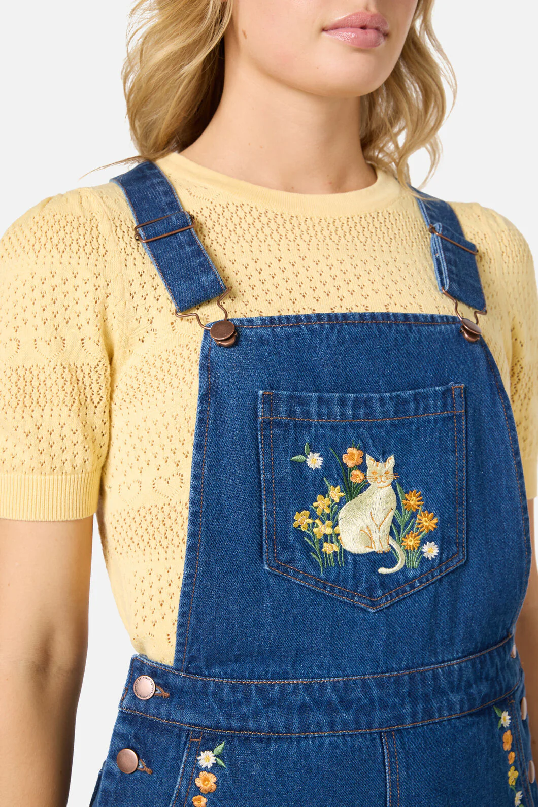 Cats Embroidered Short Overall - Image 5