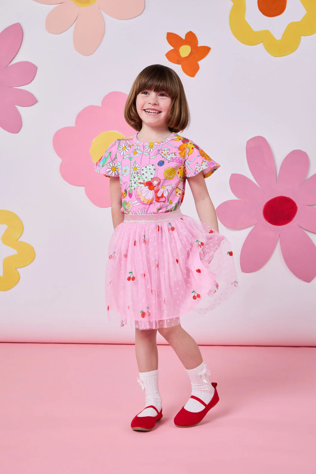 Cherry Emb Kids Skirt