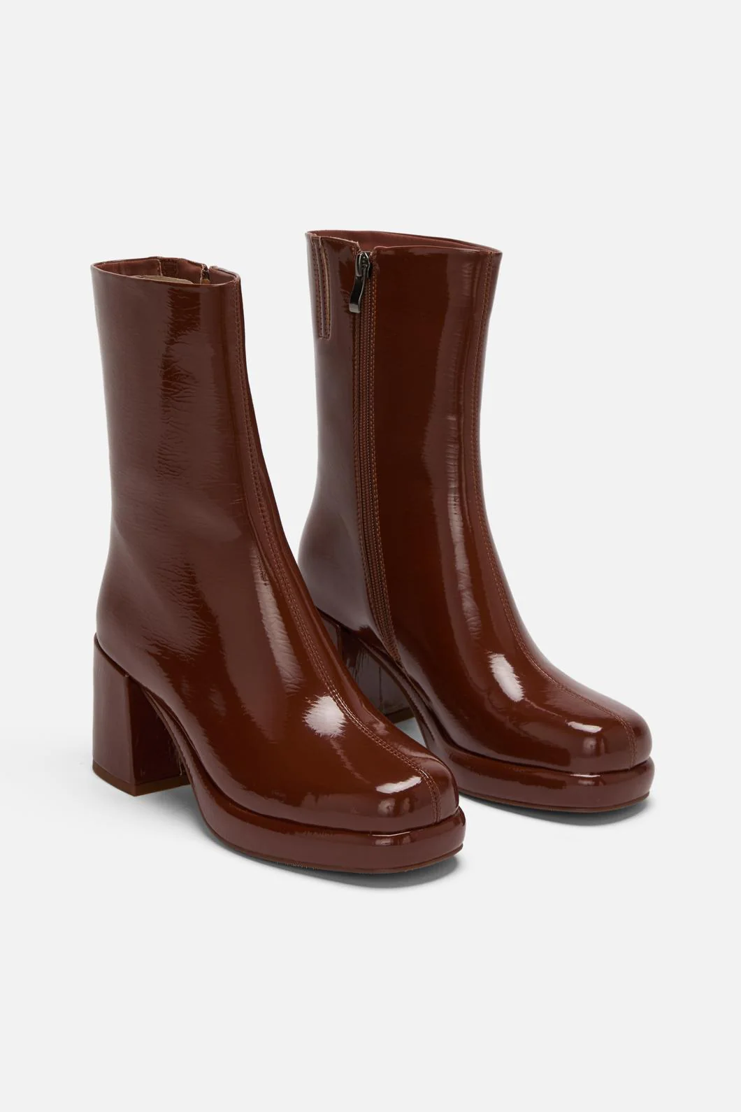 Chocolate Patent Short Boot - Image 3