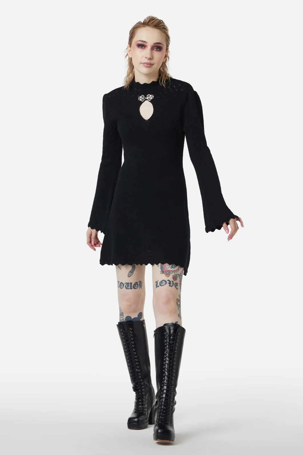 Crochet Knit Mini Dress - Image 3