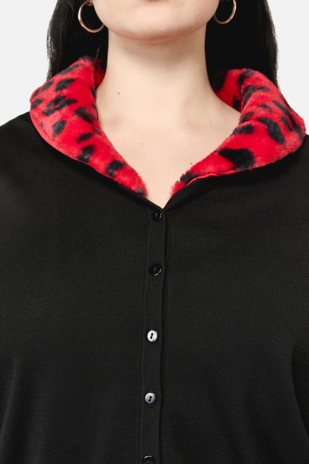Curve Moggy Faux Fur Trim Cardigan - Image 4