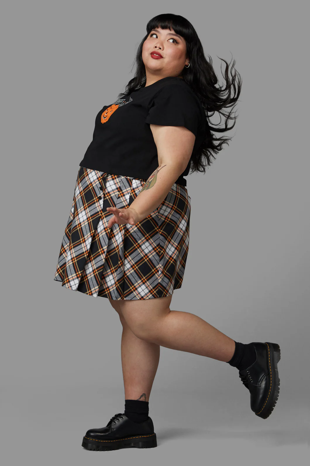 Curve Pumpkin Tartan Skirt - Image 3
