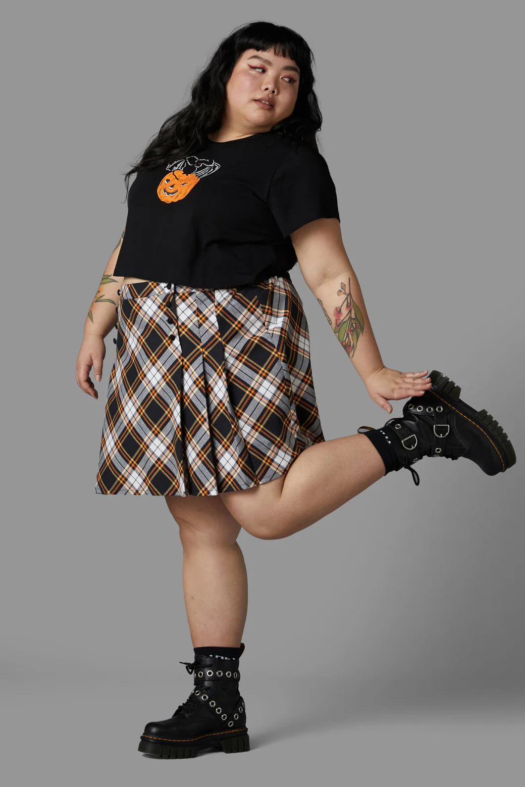 Curve Pumpkin Tartan Skirt - Image 4