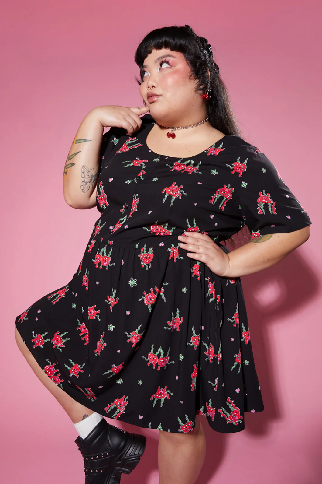 Curve Cheeky Cherries Printed Dress - Image 2