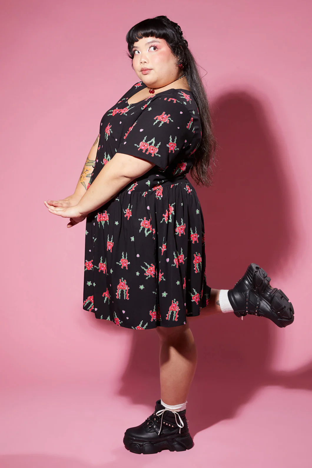 Curve Cheeky Cherries Printed Dress - Image 3