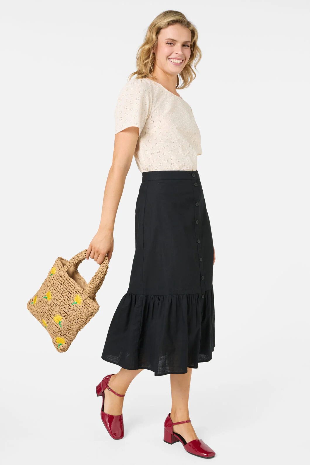 Daisy Embroidery Straw Bag - Image 2