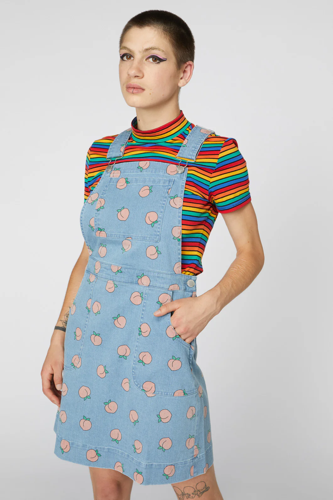 Denim Peach Bib Pinafore - Image 2