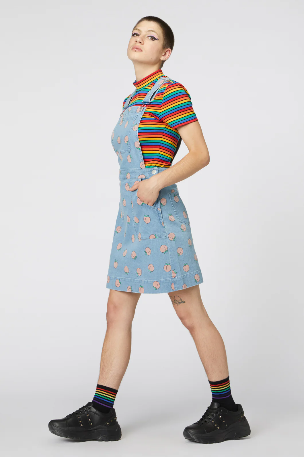 Denim Peach Bib Pinafore - Image 3