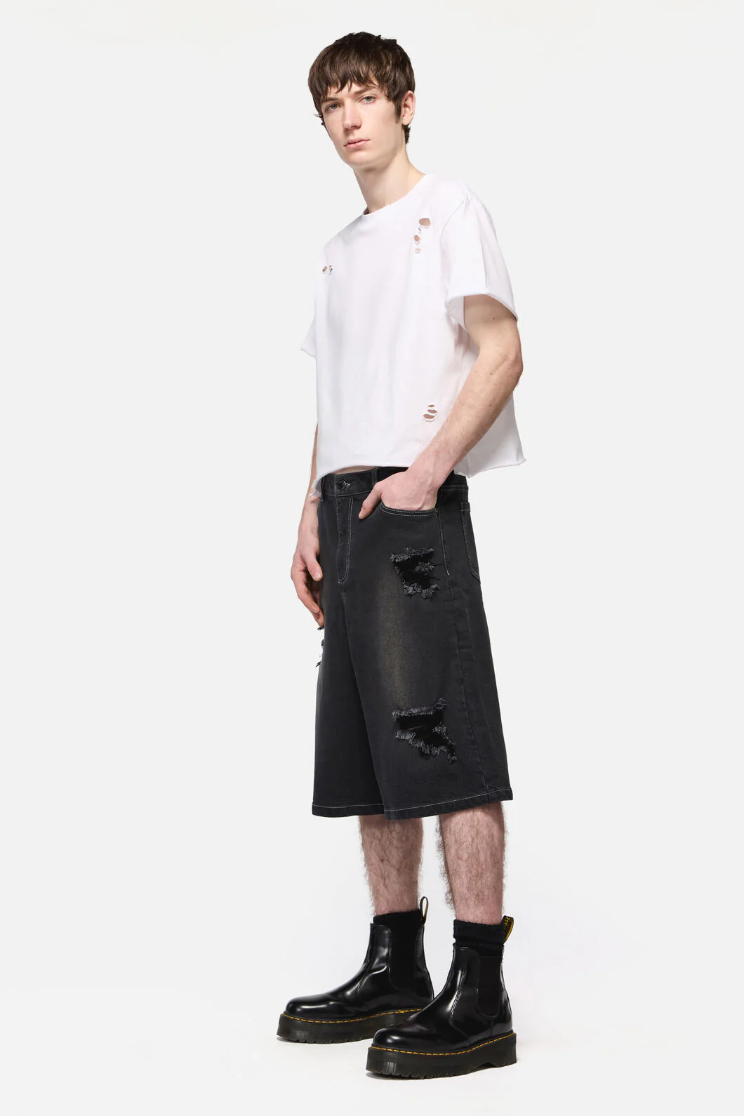 Denim Distressed Unisex Wide Leg Jorts - Image 3