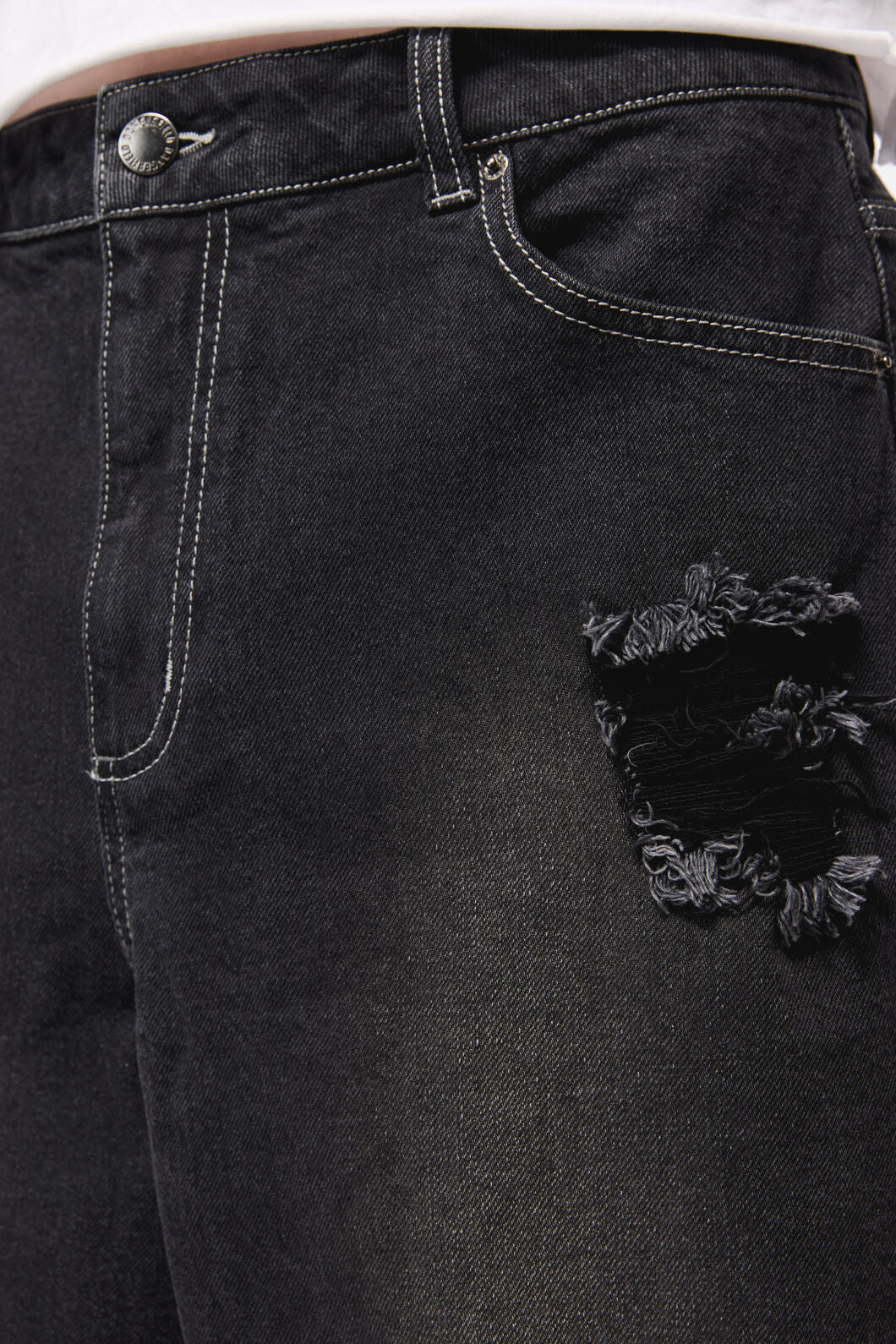 Denim Distressed Unisex Wide Leg Jorts - Image 5