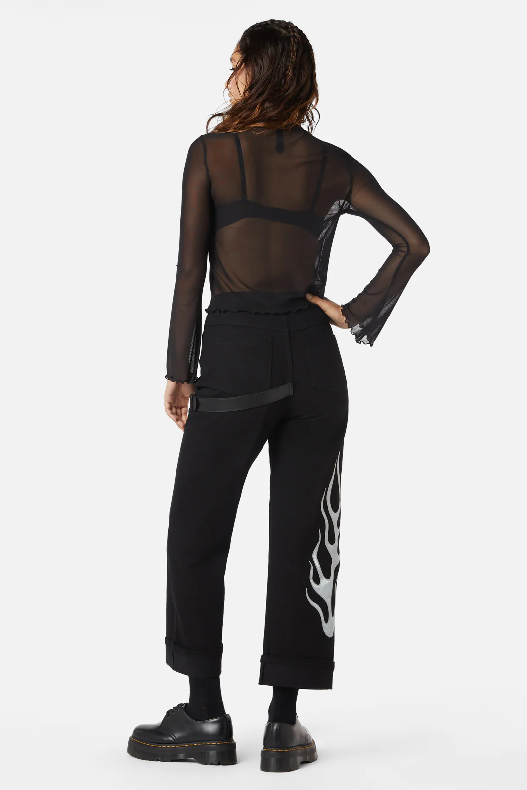 Diamante Leave Me Alone Mesh Flare Sleeve Top - Image 4