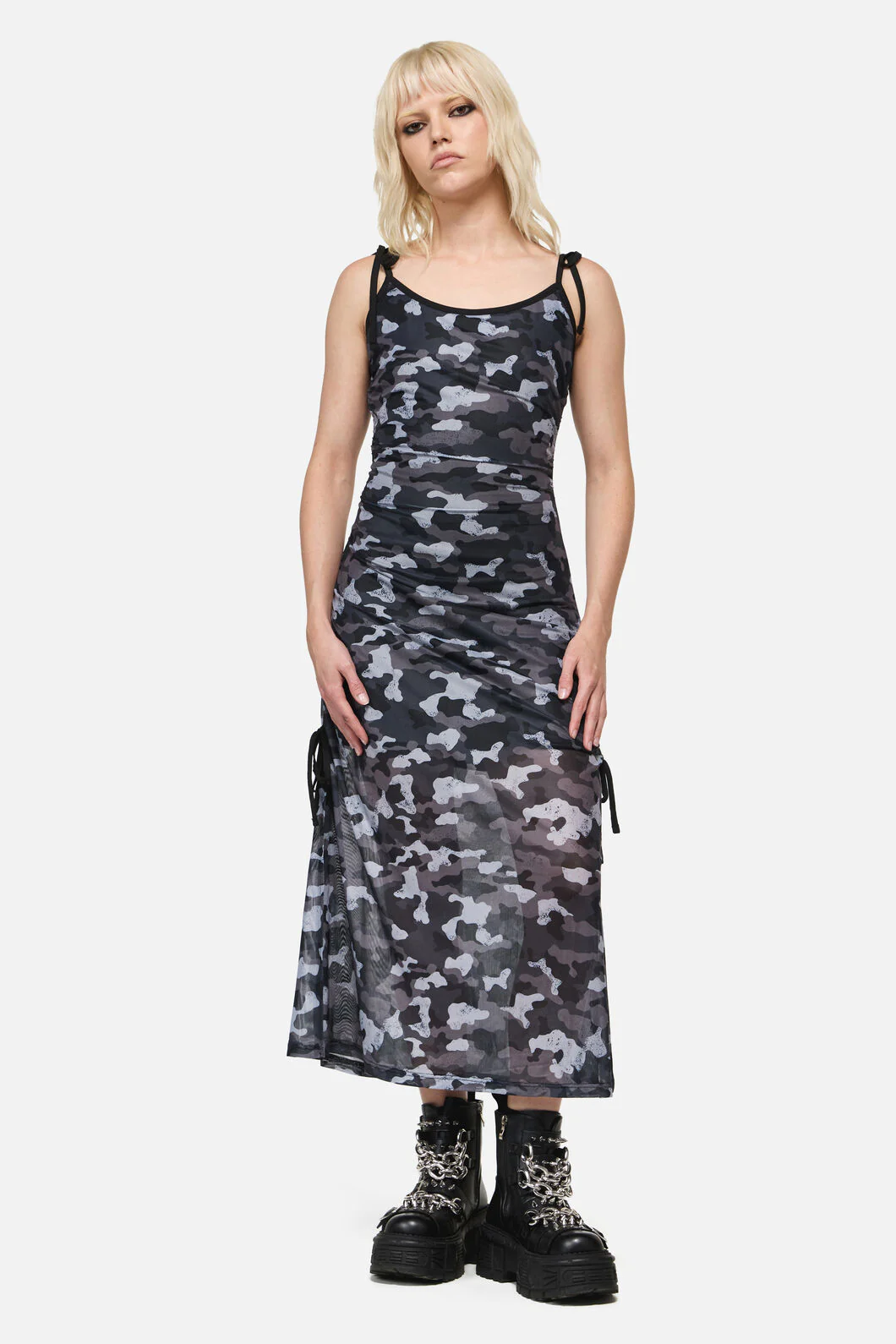 Disruptive Camo Mesh Ruch Mid Dress