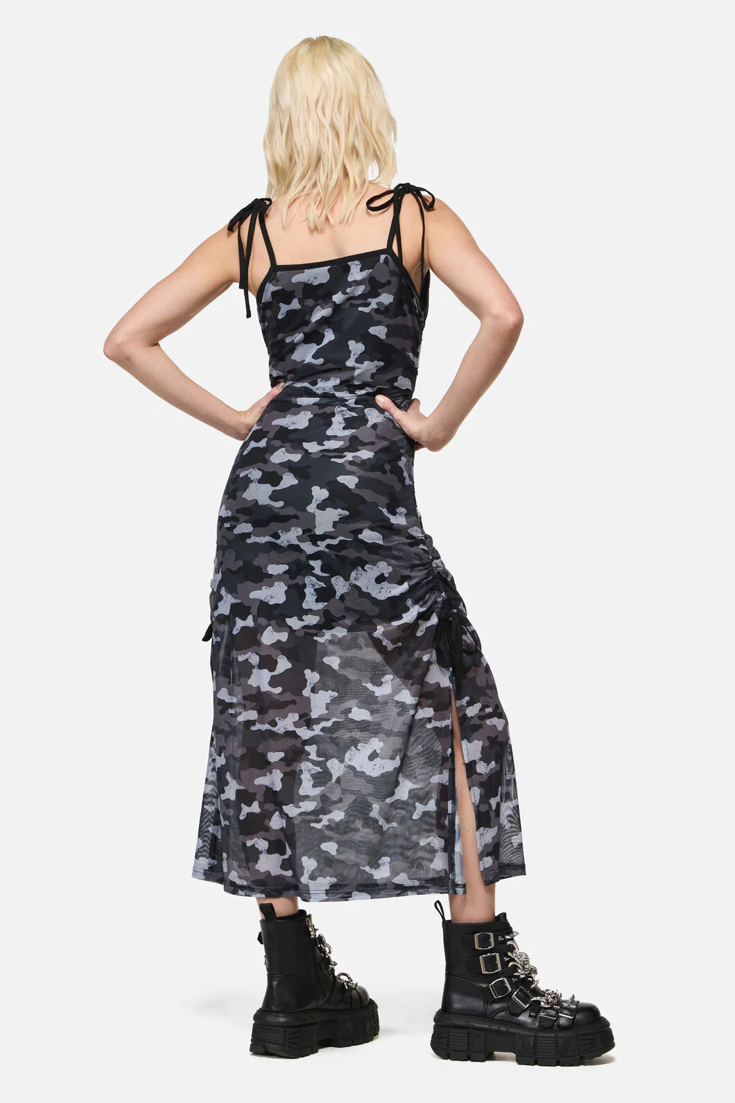 Disruptive Camo Mesh Ruch Mid Dress - Image 3
