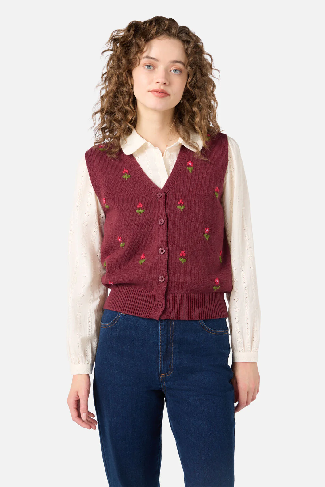 Ditsy Embroidered Knit Vest