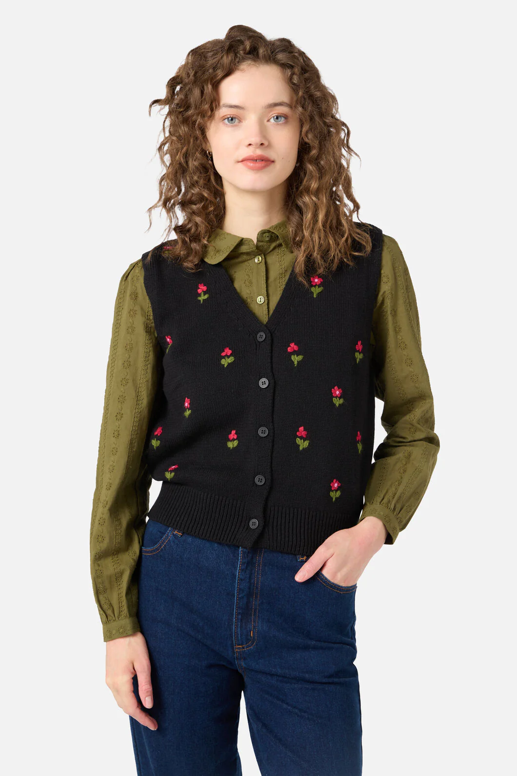 Ditsy Embroidered Knit Vest - Image 9