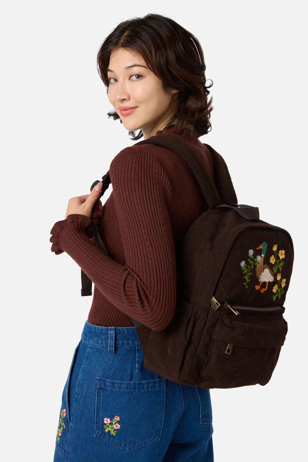 Duck Embroidered Cord Backpack - Image 4