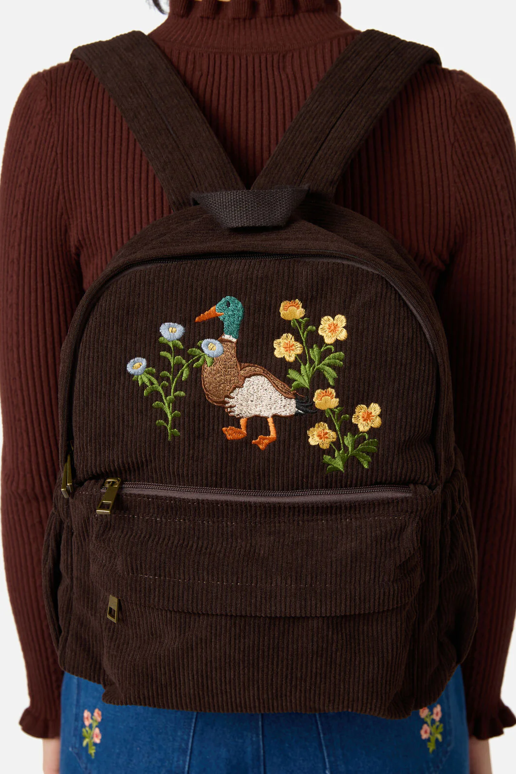 Duck Embroidered Cord Backpack - Image 5