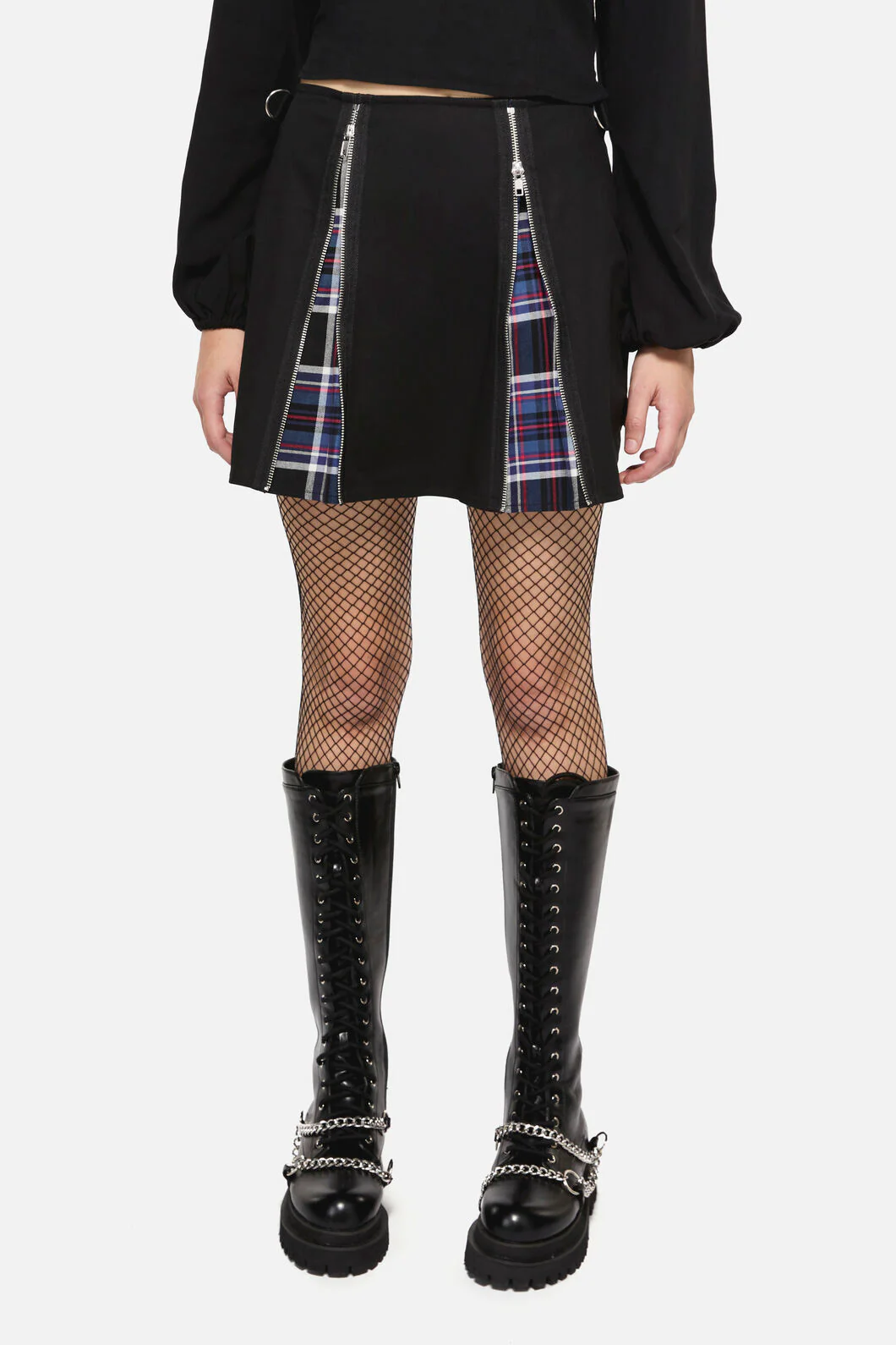 Edgy Tartan Contrast Mini Skirt - Image 2