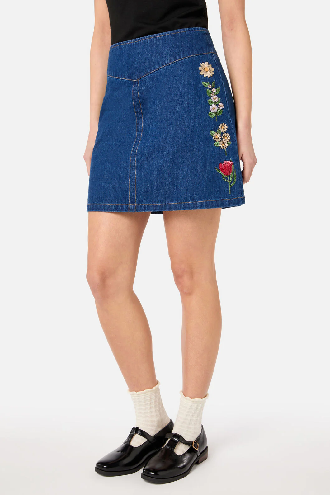 Fleur Embroidered Denim Skirt - Image 2