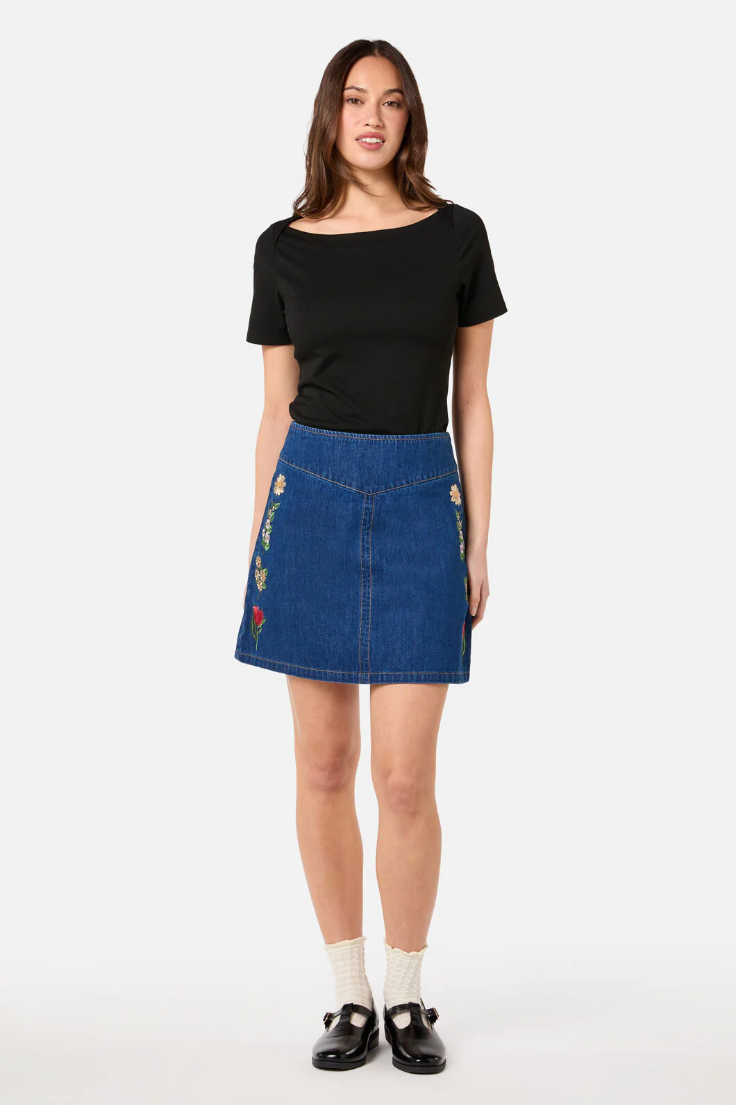 Fleur Embroidered Denim Skirt - Image 6