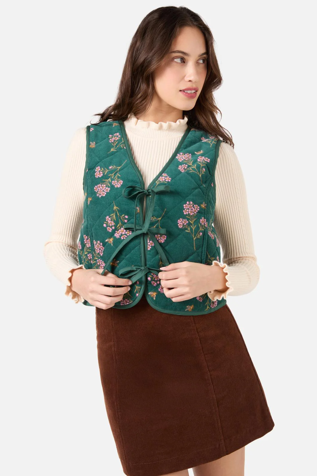Flora Bee Cord Quilted Vest - Image 2
