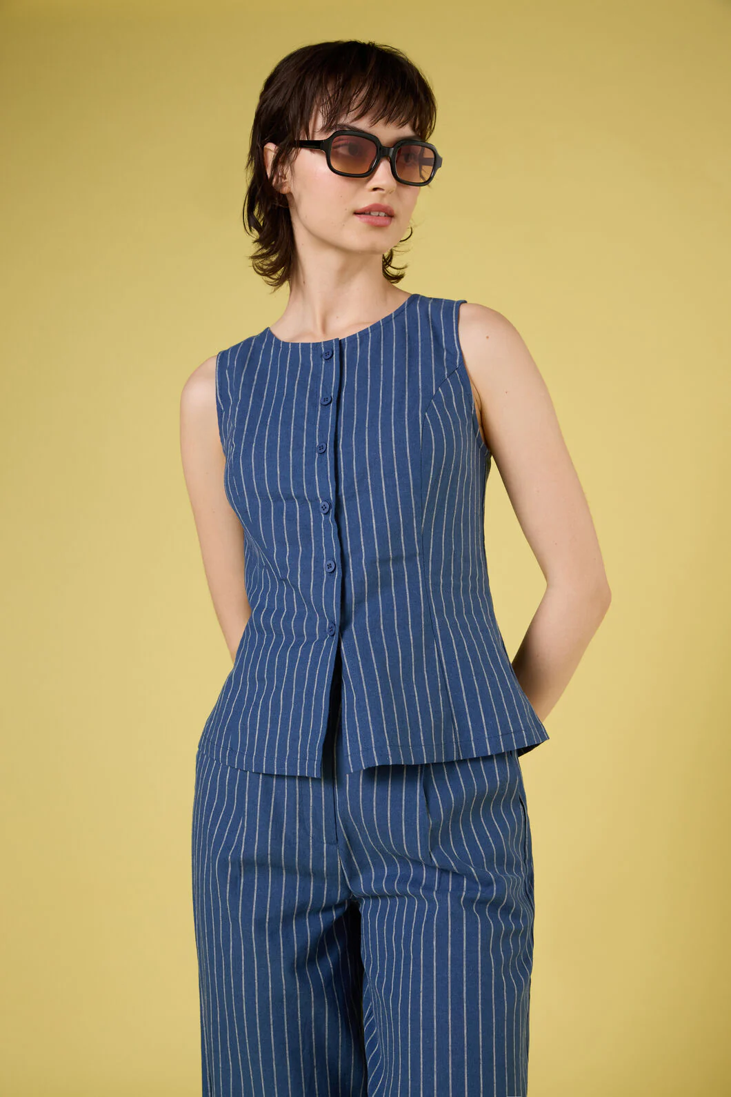 Frankie Pinstripe Vest Top - Image 4