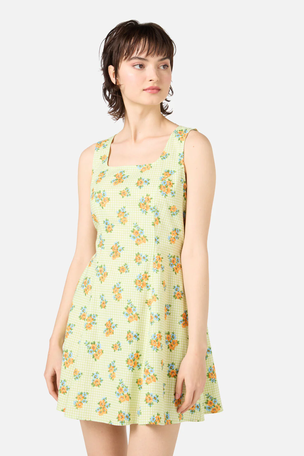 Gingham Floral Shift Dress