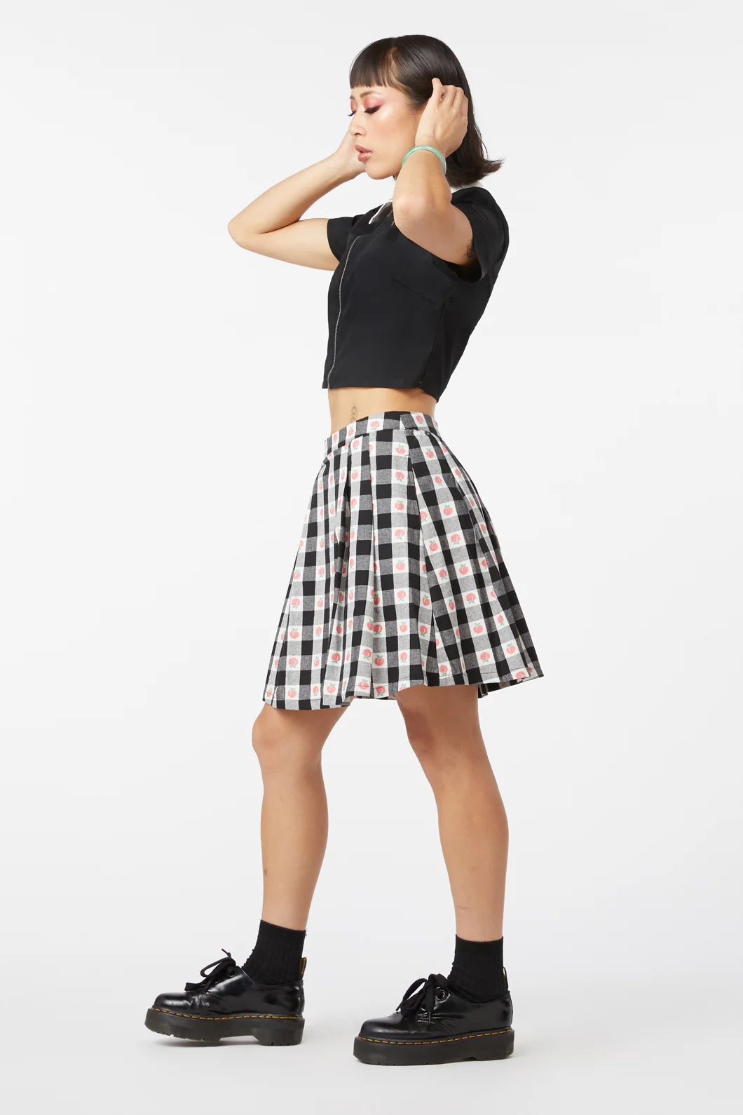 Gingham Peach Mini Skirt - Image 3
