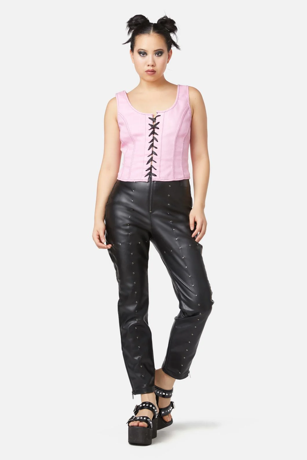Goth Studded PU Leggings - Image 2