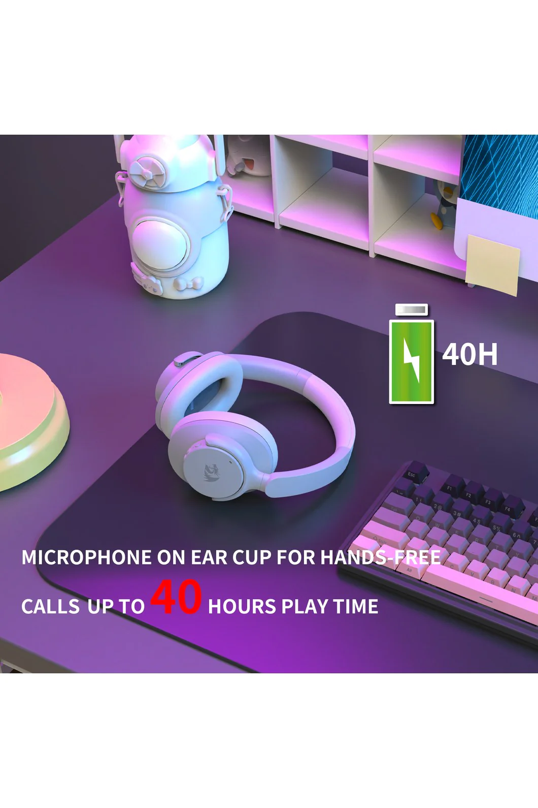 Redragon H610W VibeCore 600X White ANC Wireless Headphone - Image 9