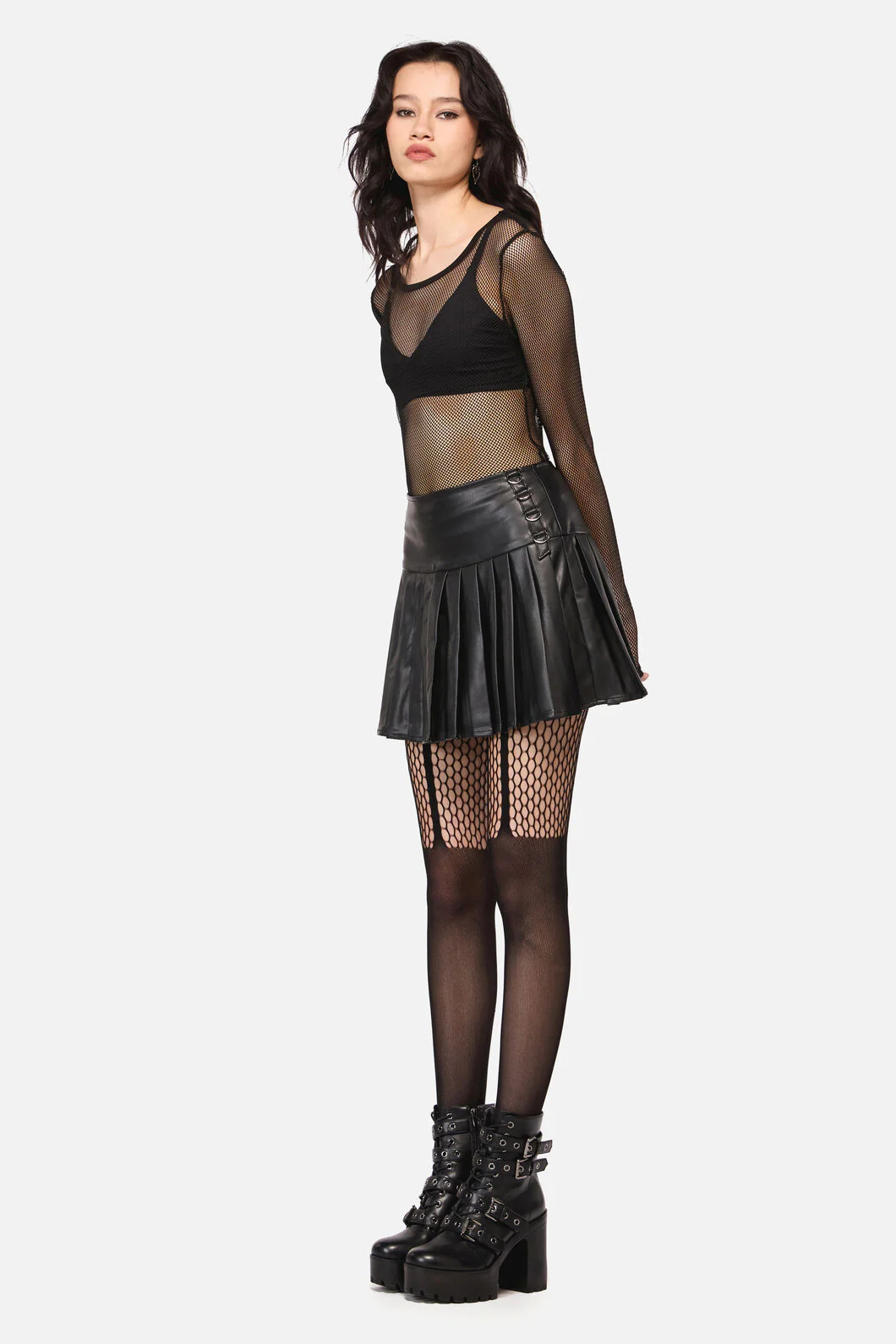 Hallows Pleated D-Ring PU Skirt - Image 3