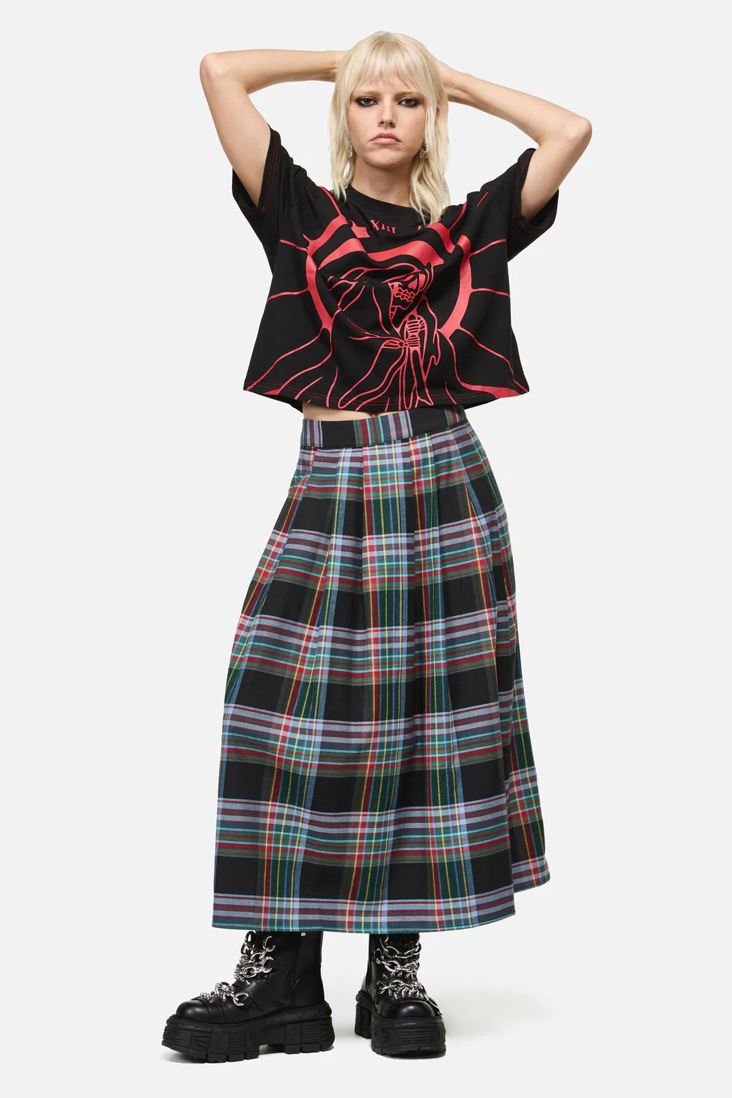 Hermit Goth Tartan Midi Skirt