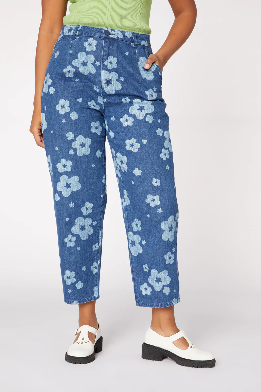 Indigo Starry Flwr Taperd Jean