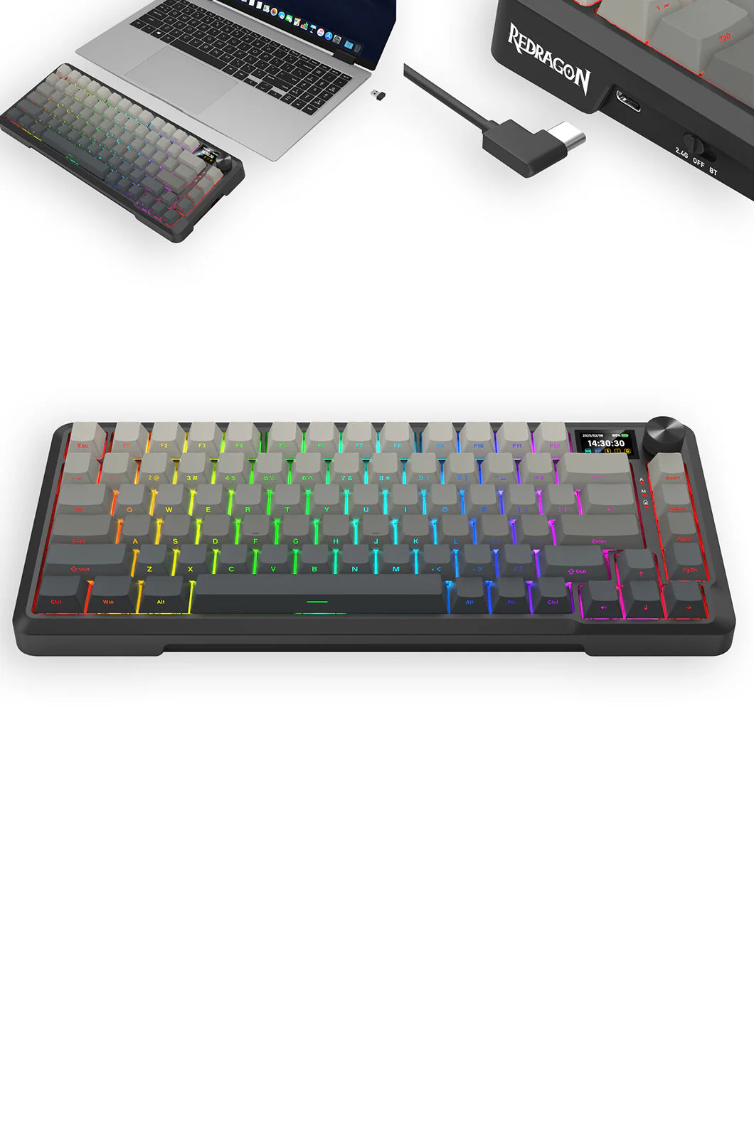 Redragon K724-PRO BEHEMOTH Black 75% Gasket Tri-Mode Mechanical Gaming Keyboard - Image 9