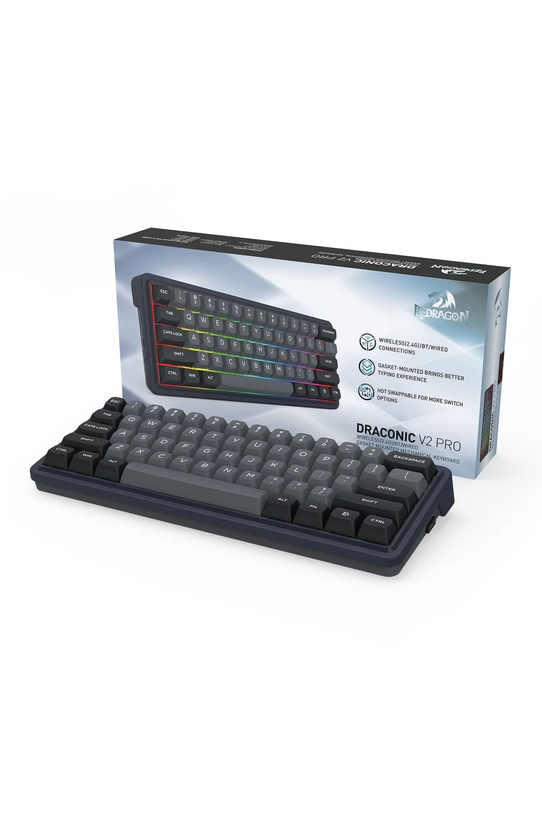 Redragon K730GB RGB Pro Draconic V2 Black 60% Gasket Wireless Mechanical Keyboard - Image 10