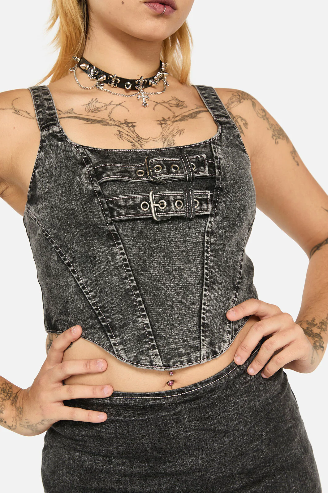 Laneway Acid Wash Belt Corset Top - Image 4