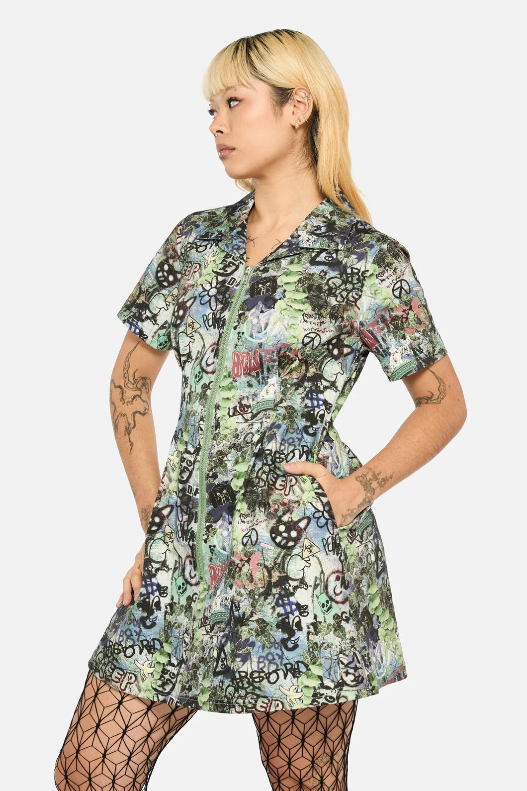 Laneway Zip Print SS Skater Dress - Image 2