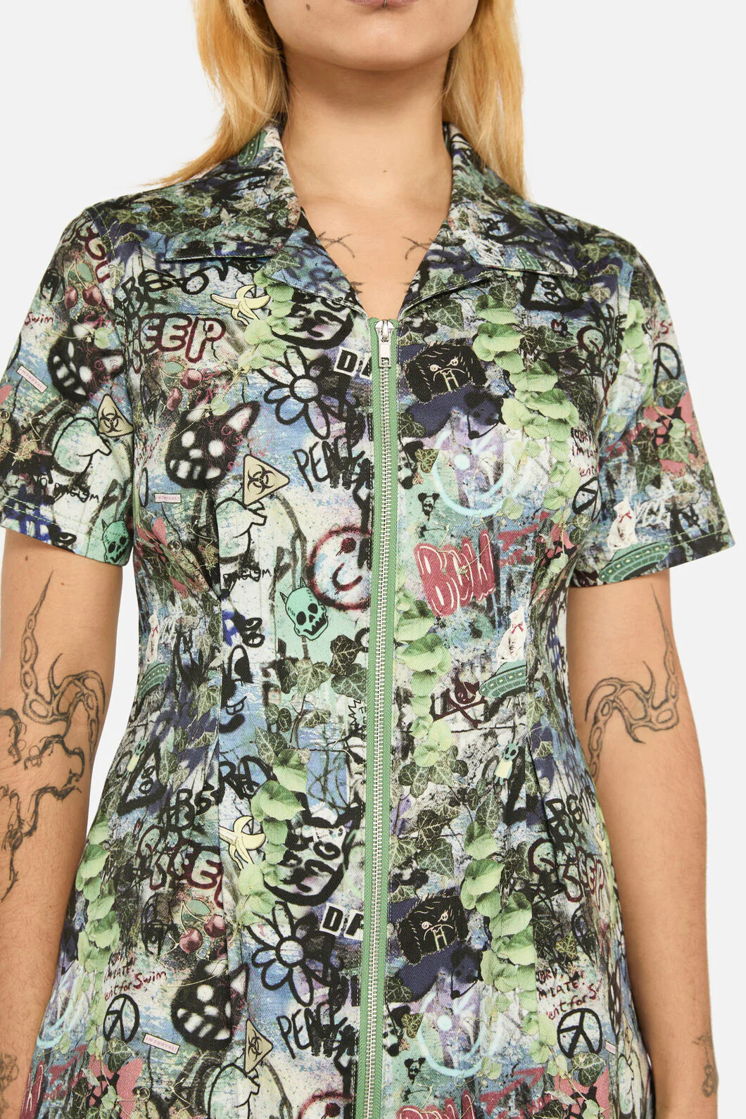 Laneway Zip Print SS Skater Dress - Image 4