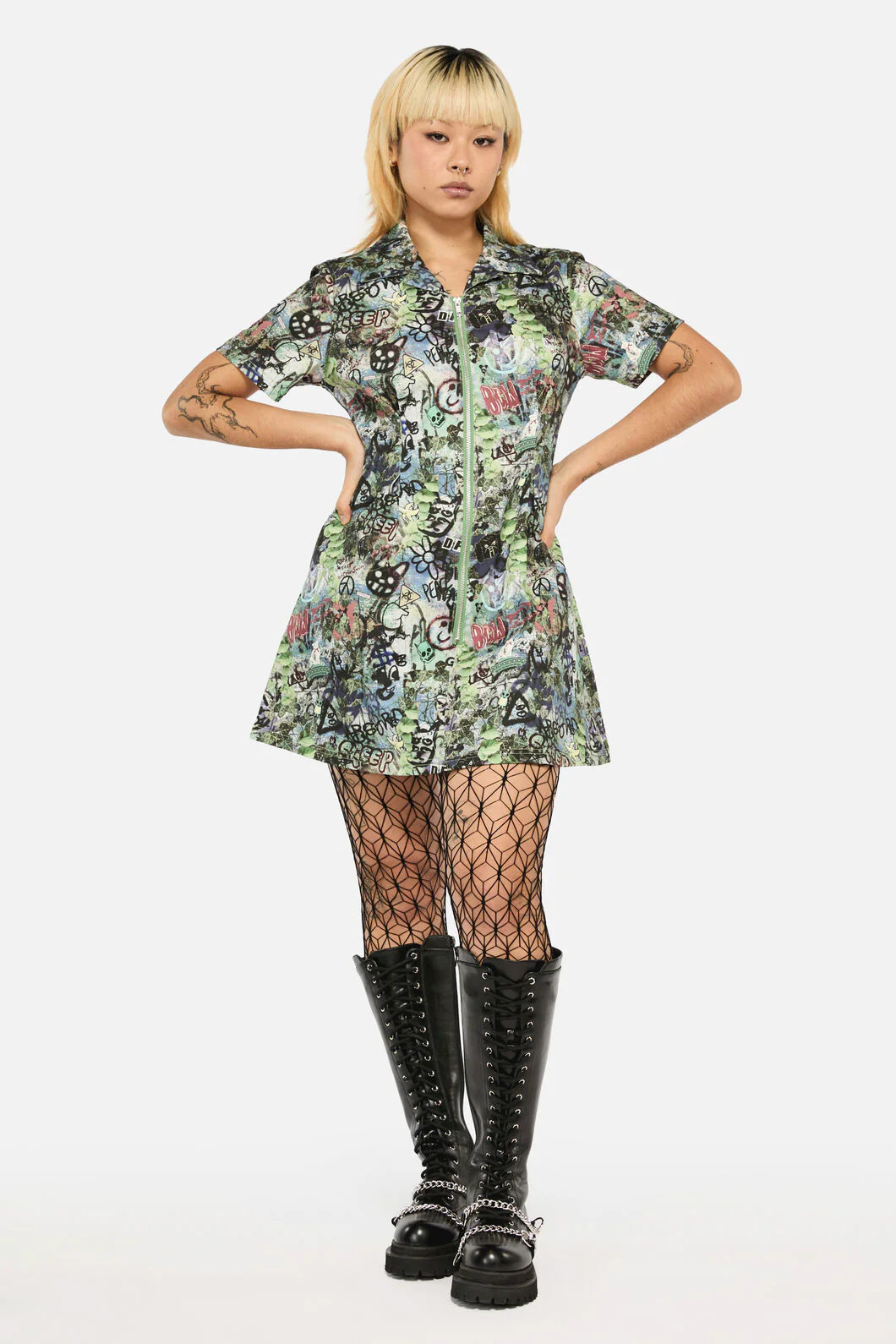 Laneway Zip Print SS Skater Dress - Image 6