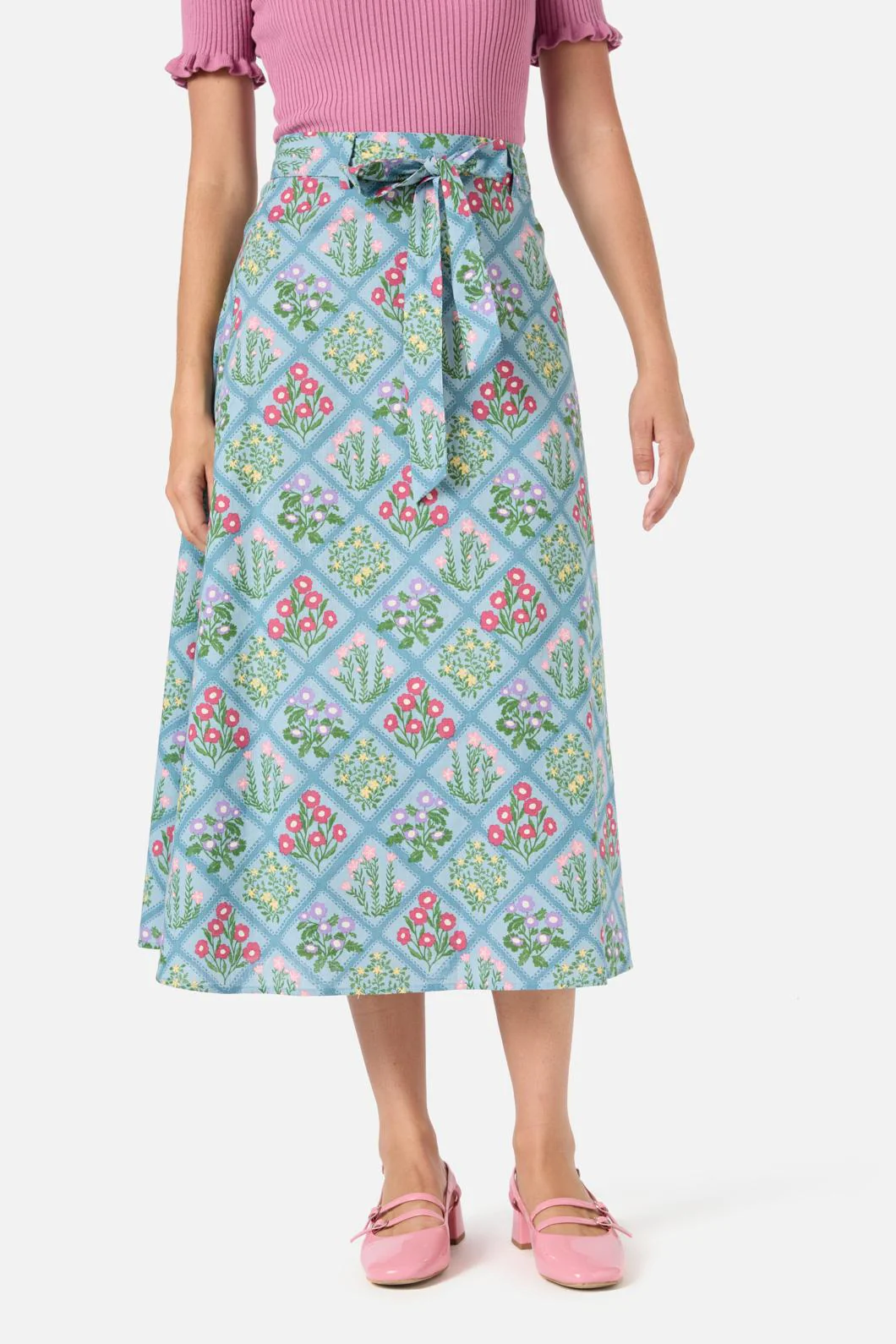 Lattice Floral Midi Skirt - Image 2