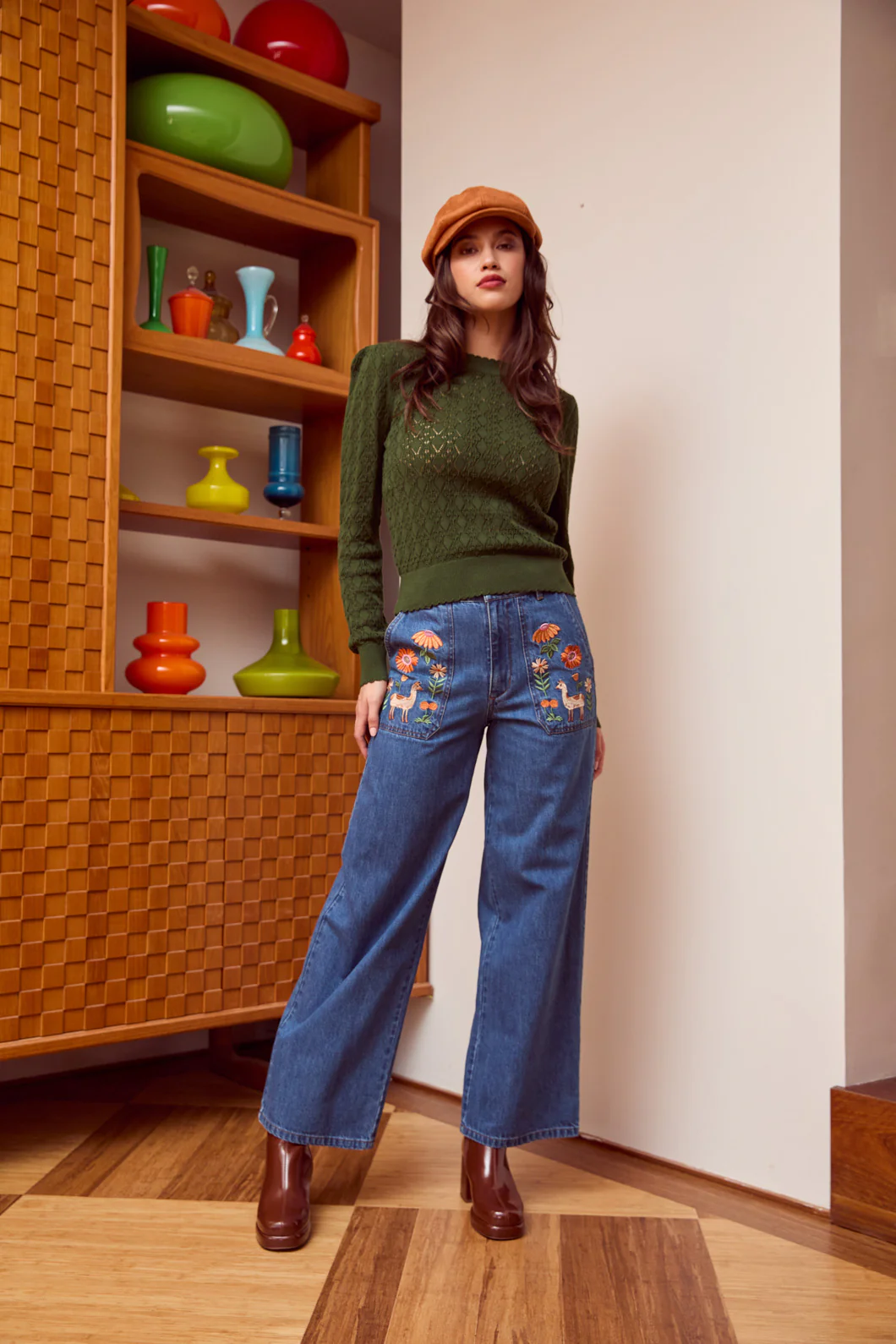Llama Embroidered Denim Jean - Image 2