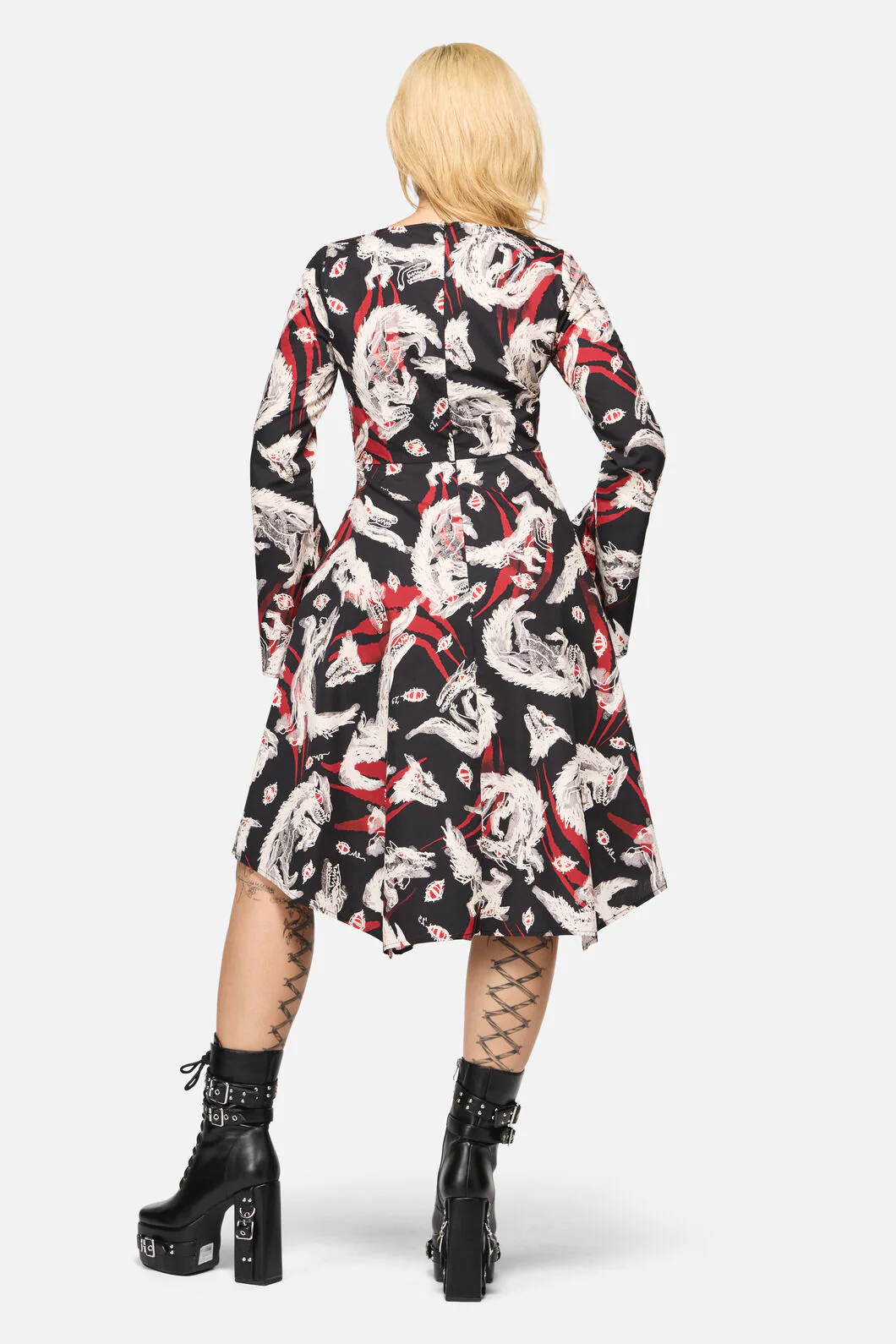 Louve Print Flare Sleeve Dress - Image 3