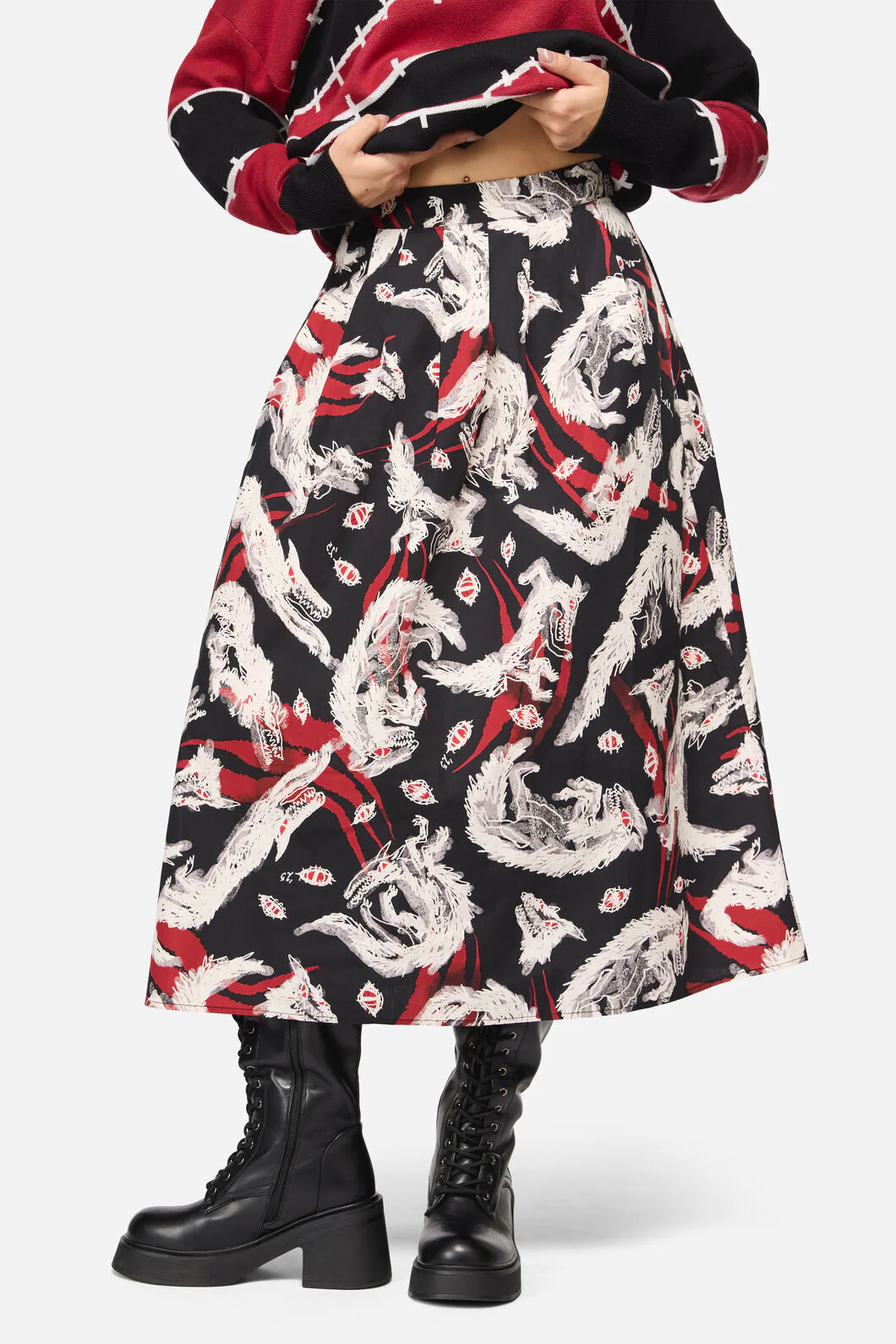Louve Print Pleated Midi Skirt - Image 2