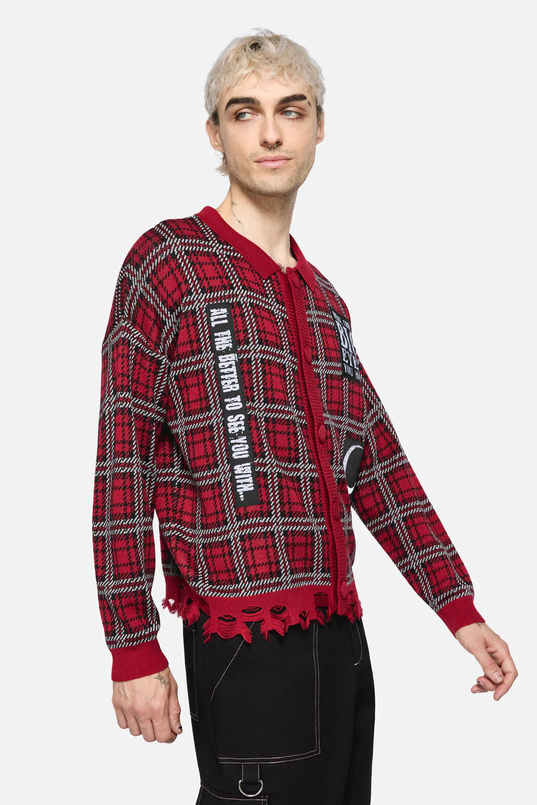 Louve Tartan Distressed Cardi - Image 2