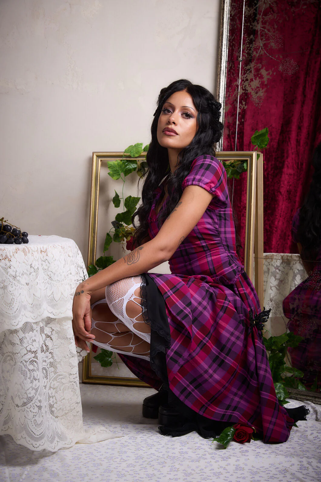 Luna Goth Tartan Midi Dress - Image 6