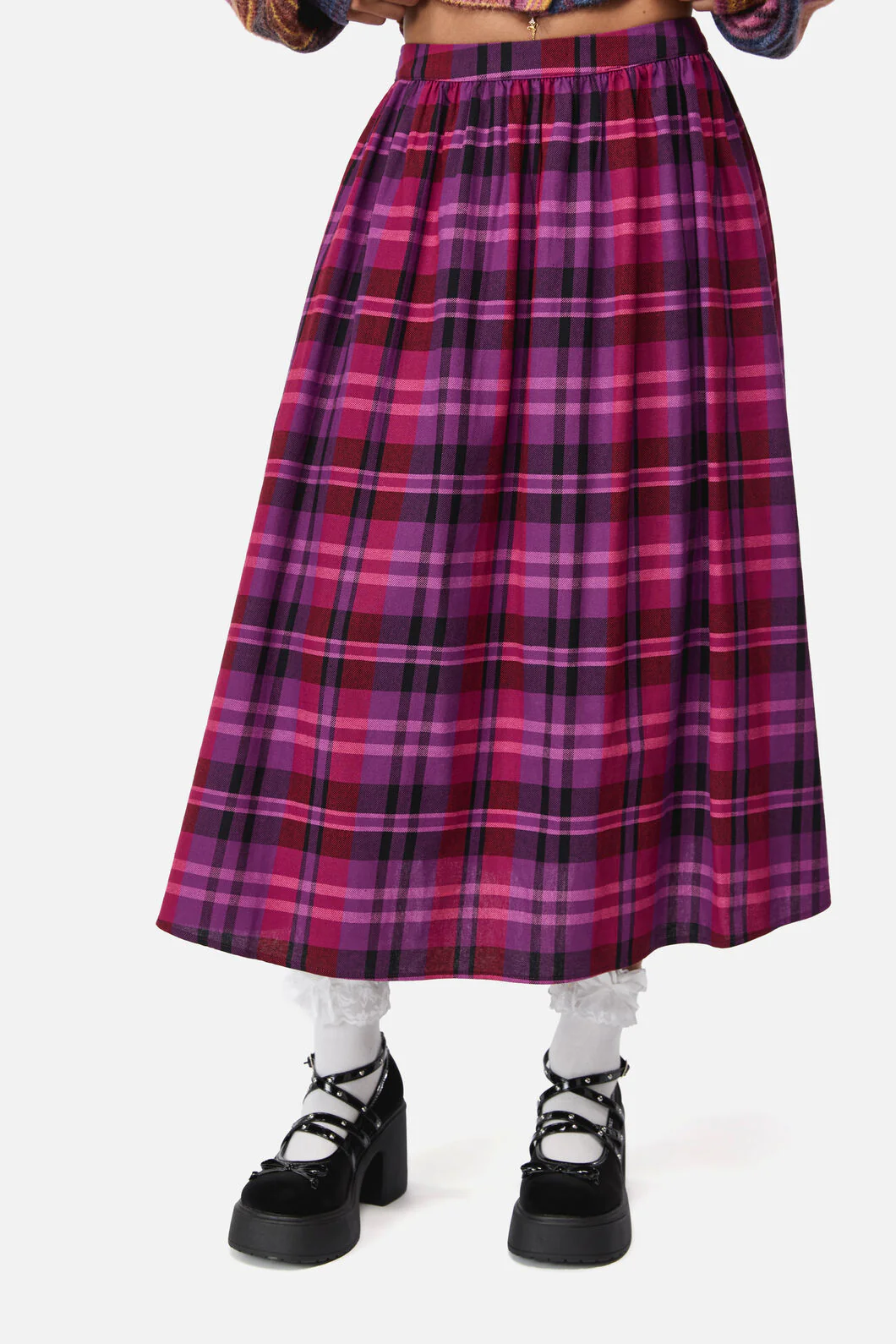 Luna Goth Tartan Midi Skirt - Image 2
