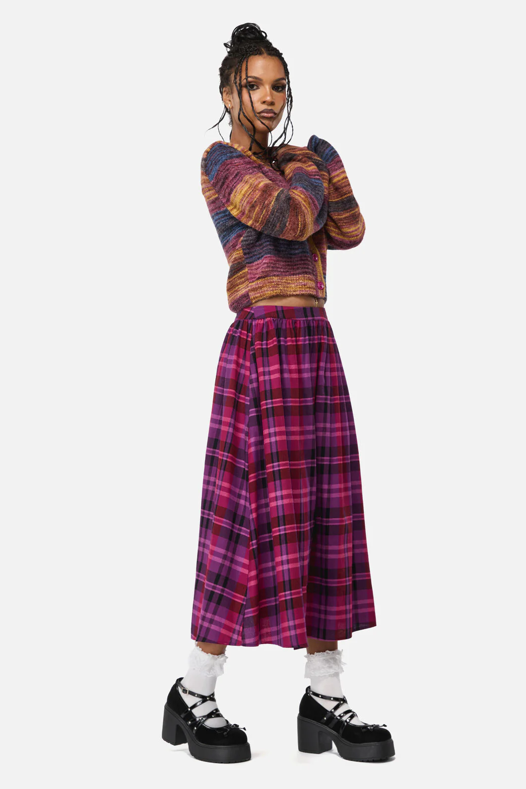 Luna Goth Tartan Midi Skirt - Image 3