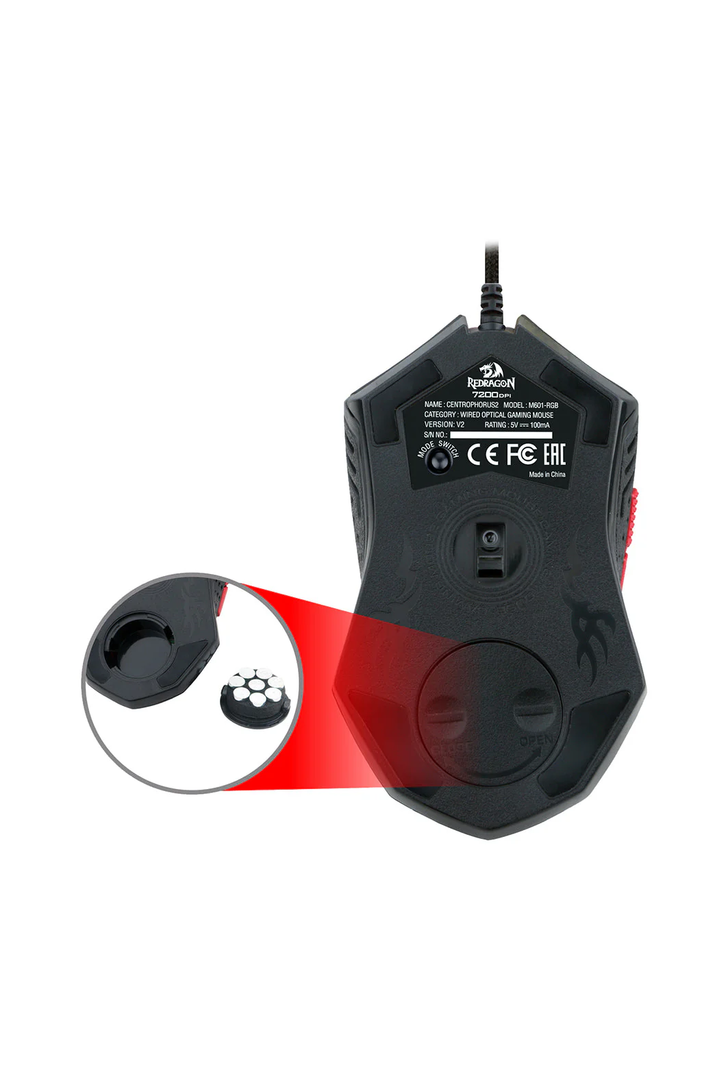 Redragon M601 Centrophor Black Adjustable Weight USB Wired RGB Gaming Mouse - Image 9